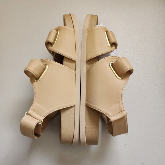 Asos Design Sandals Womens 8 Beige Sporty Straps Grandmacore Open Toe Flaw - Picture 6 of 8